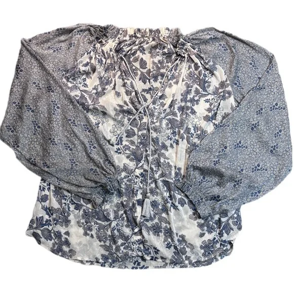 Free People Long Sleeve Floral Print Cottagecore Top Size Large-Flowy Boho - Picture 4 of 7